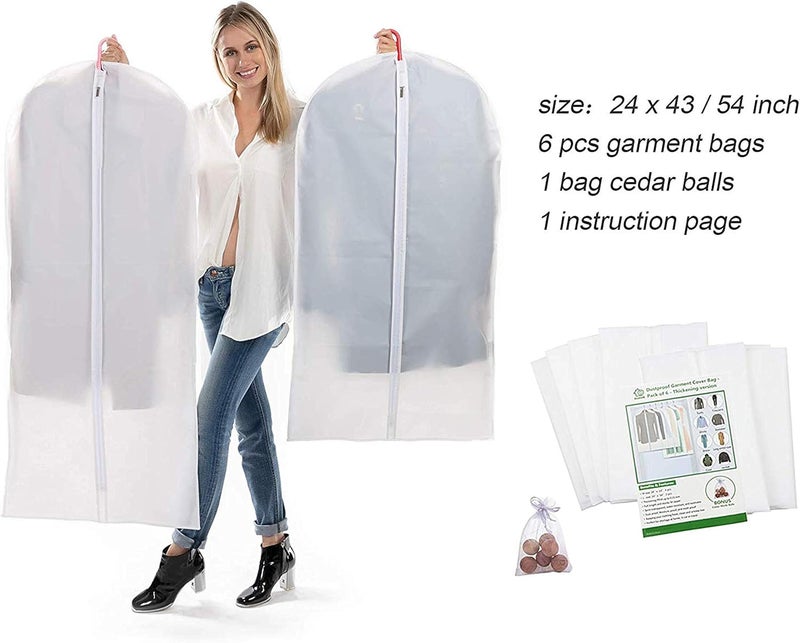 MS KITCHEN Garment Bags for Hanging Clothes, Clear Plastic Closet Storage Covers with Cedar Balls, 24" x 43"/54”, 6 Pack - Image 4